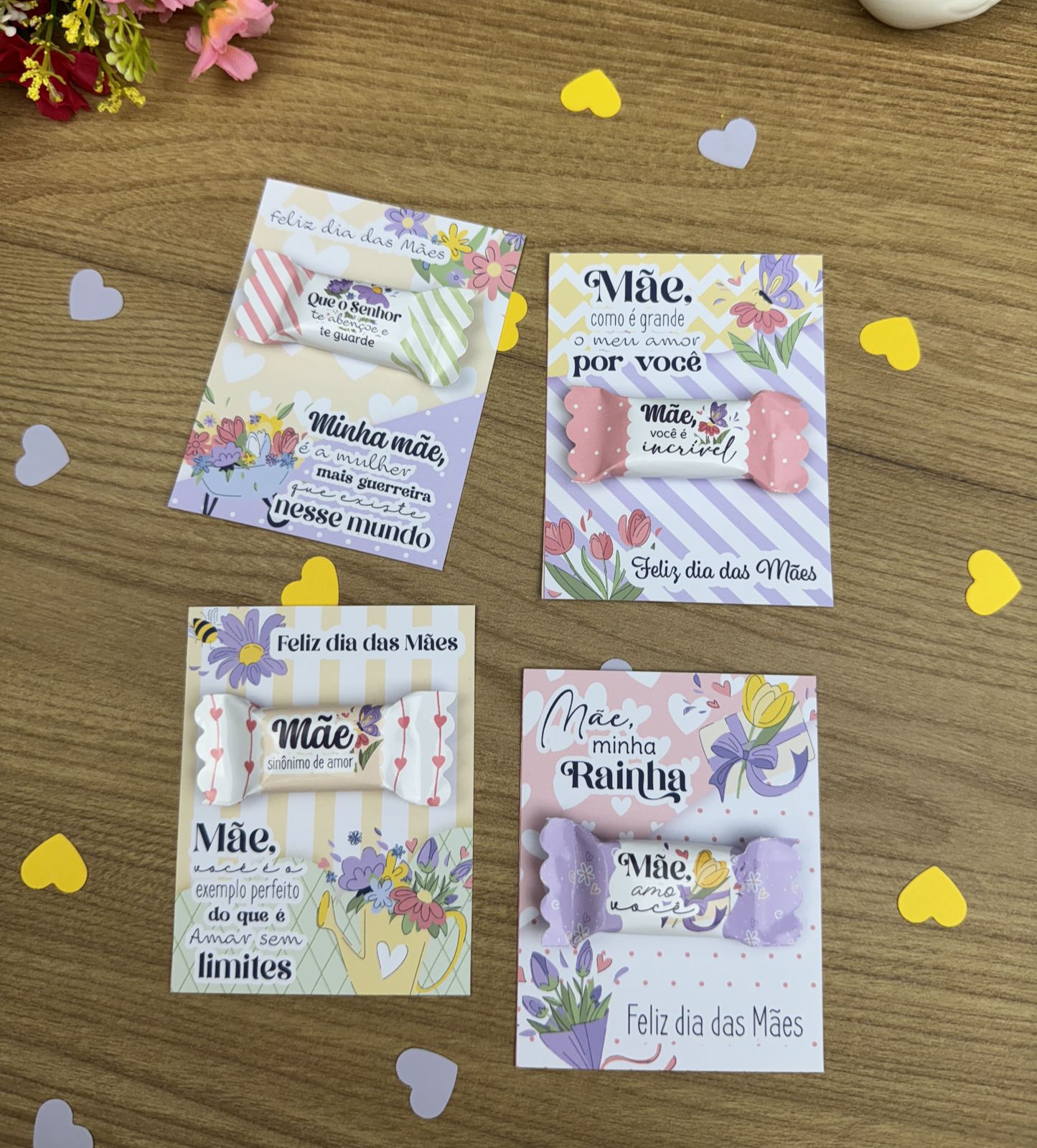 Card com bala para o dia das Mães