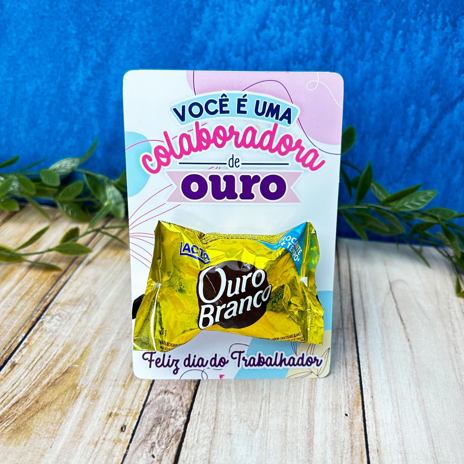 Card com bombom personalizado - dia do trabalhador